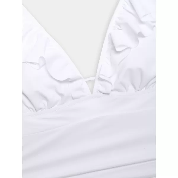 imageCUPSHE Womens Ruffled One Piece Swimsuit V Neck Lace UpWhite