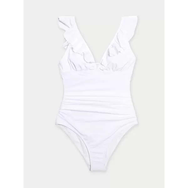 imageCUPSHE Womens Ruffled One Piece Swimsuit V Neck Lace UpWhite