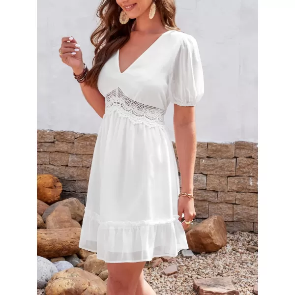 imageCUPSHE Womens Ruffled Tiered Hem Mini Dress Bubble Sleeve Lace Trim A Line DressWhite