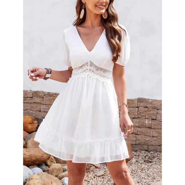 imageCUPSHE Womens Ruffled Tiered Hem Mini Dress Bubble Sleeve Lace Trim A Line DressWhite