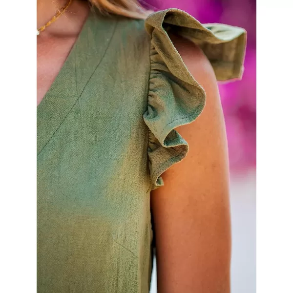 imageCUPSHE Womens Ruffled Trim ButtonFront Mini Dress Sleeveless Mini Dresses Casual SummerOlive Green
