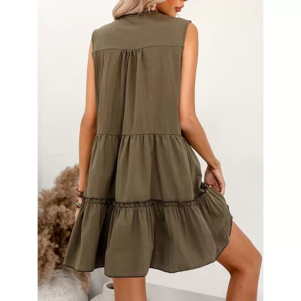 imageCUPSHE Womens Ruffled V Neck Mini Dress Tiered Sleeveless A Line DressCoffee