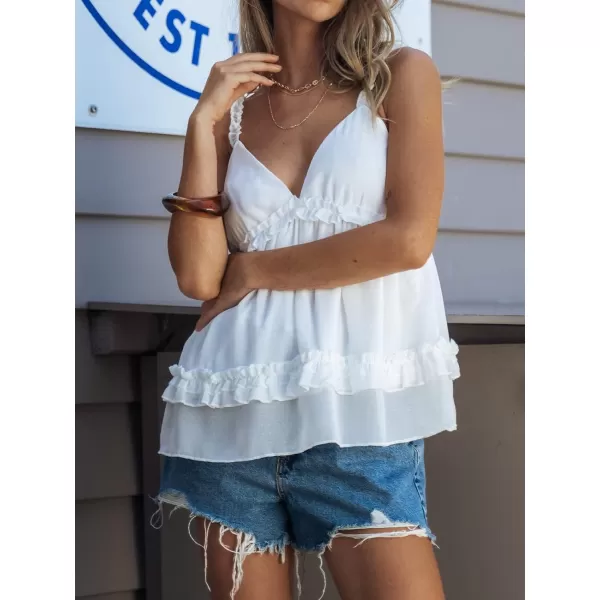 imageCUPSHE Womens Ruffled VNeck Cami Tops Empire Waist Sexy Sleeveless Beach CamisoleWhite