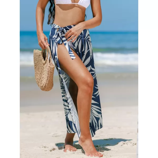 imageCUPSHE Womens Sarong Cover Ups Tie Waist Sheer Beach Skirt Print Swimsuit Bikini Maxi WrapsBlue Leaf