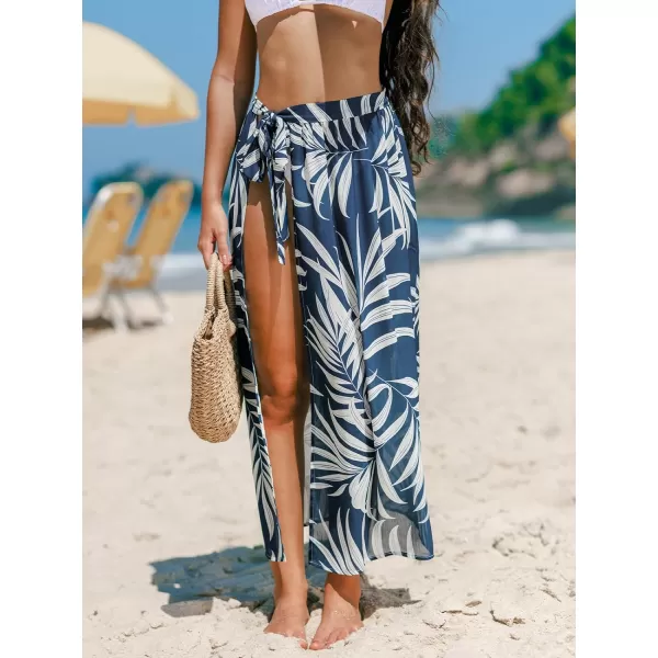 imageCUPSHE Womens Sarong Cover Ups Tie Waist Sheer Beach Skirt Print Swimsuit Bikini Maxi WrapsBlue Leaf