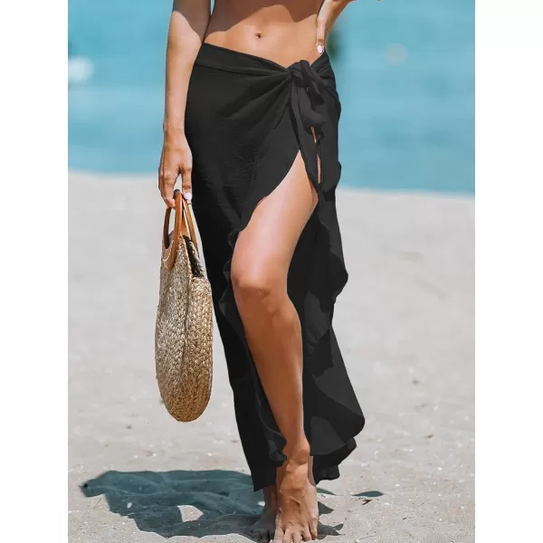 imageCUPSHE Womens Sarong Coverups Chiffon Swimsuit Wrap Skirt Beach Self Tie Cover Up Midi WrapsBlack