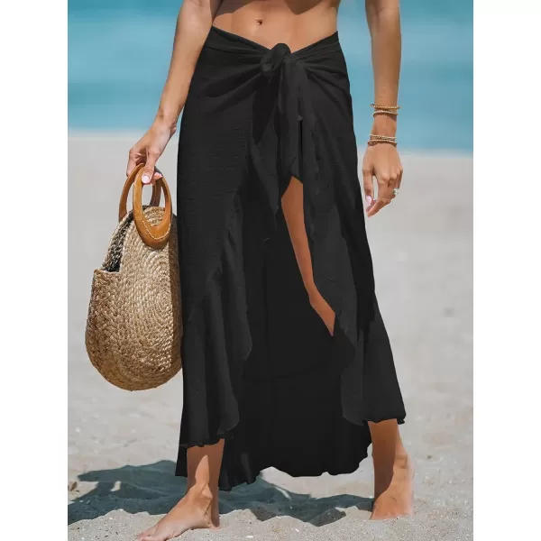 imageCUPSHE Womens Sarong Coverups Chiffon Swimsuit Wrap Skirt Beach Self Tie Cover Up Midi WrapsBlack