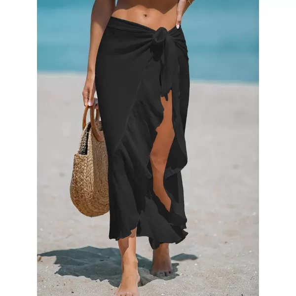 imageCUPSHE Womens Sarong Coverups Chiffon Swimsuit Wrap Skirt Beach Self Tie Cover Up Midi WrapsBlack