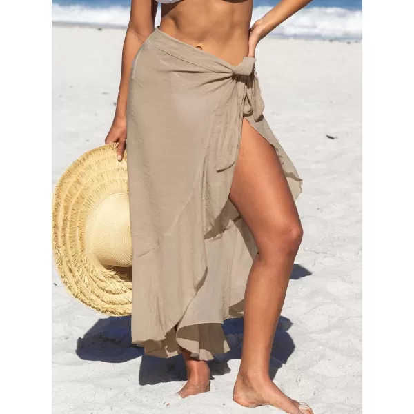 imageCUPSHE Womens Sarong Coverups Chiffon Swimsuit Wrap Skirt Beach Self Tie Cover Up Midi WrapsBrown
