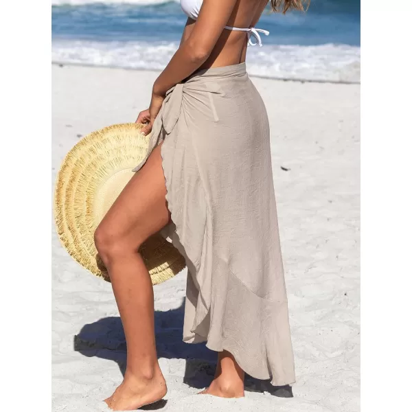 imageCUPSHE Womens Sarong Coverups Chiffon Swimsuit Wrap Skirt Beach Self Tie Cover Up Midi WrapsLight Khaki