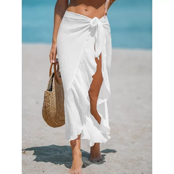imageCUPSHE Womens Sarong Coverups Chiffon Swimsuit Wrap Skirt Beach Self Tie Cover Up Midi WrapsWhite