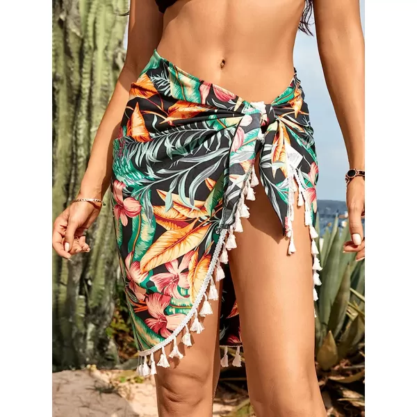 imageCUPSHE Womens Sarongs Wrap Cover Up Skirt Tropical Print Tassel Beach Tie SideYellow