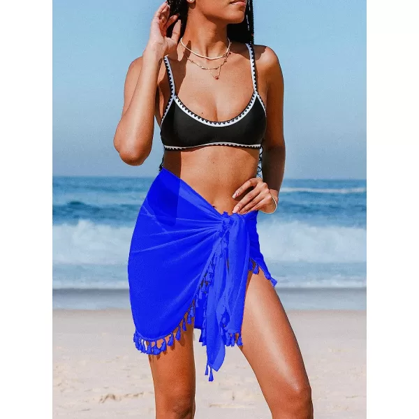 imageCUPSHE Womens Sarongs Wrap Cover Up Tropical Print Tassel Beach Tie SideBlue