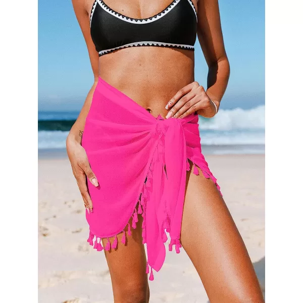 imageCUPSHE Womens Sarongs Wrap Cover Up Tropical Print Tassel Beach Tie SideRose Red