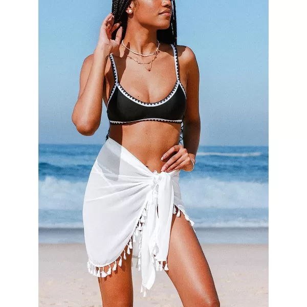 imageCUPSHE Womens Sarongs Wrap Cover Up Tropical Print Tassel Beach Tie SideWhite