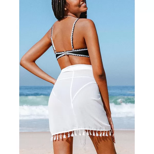imageCUPSHE Womens Sarongs Wrap Cover Up Tropical Print Tassel Beach Tie SideWhite