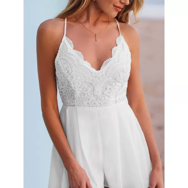 imageCUPSHE Womens Scalloped Lace V Neck Short Romper Cami Straps Mini JumpsuitWhite