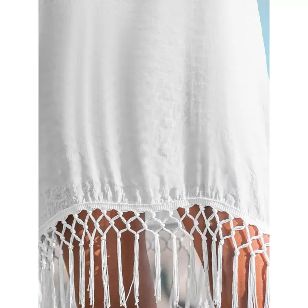 imageCUPSHE Womens Scoop Neck Bathing Suit Cover Up Tassel Hem Summer Swim Coverups with PocketWhite