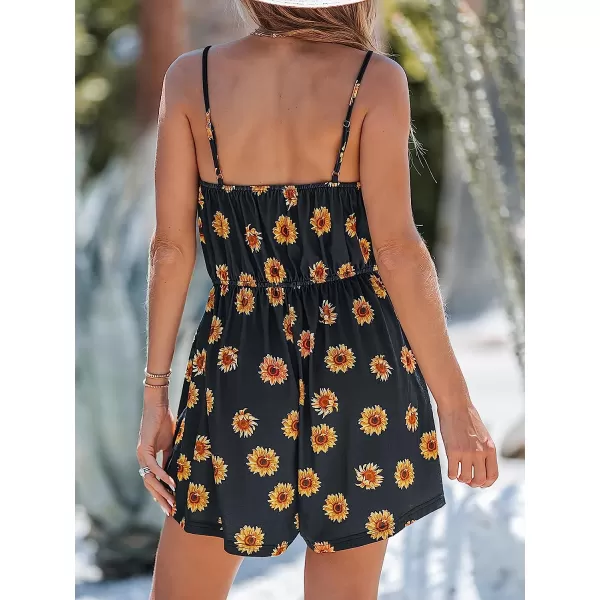 imageCUPSHE Womens Scoop Neck Cami Romper Sleeveless Mini JumpsuitBlack Floral