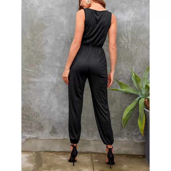 imageCUPSHE Womens Scoop Neck Drawstring Jogger Romper Tank Jumpsuit Cami Straps OutfitBlack