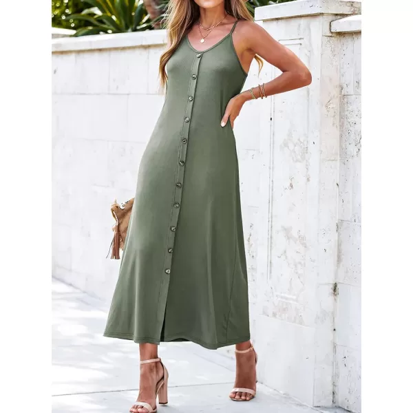 imageCUPSHE Womens Scoop Neck Rib ButtonFront Sleeveless Long Dress Sleeveless Cami Maxi DressOlive Green