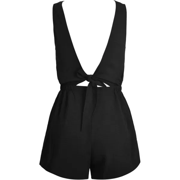 imageCUPSHE Womens Scoop Neck Sleeveless Short Romper Elastic Waist A Line Mini JumpsuitBlack