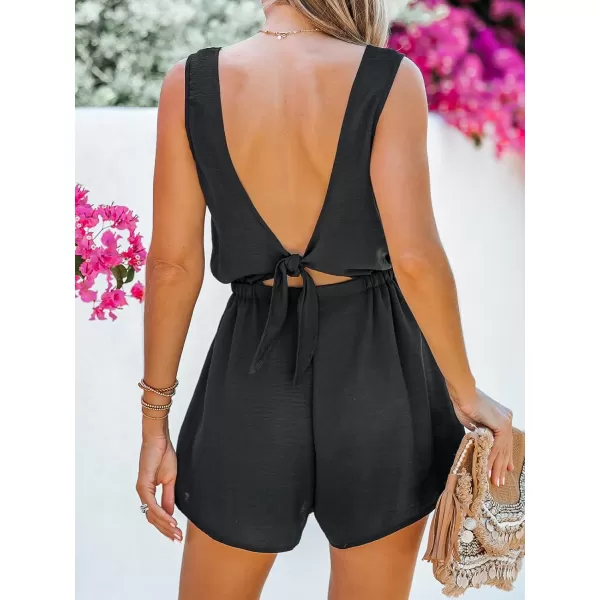 imageCUPSHE Womens Scoop Neck Sleeveless Short Romper Elastic Waist A Line Mini JumpsuitBlack