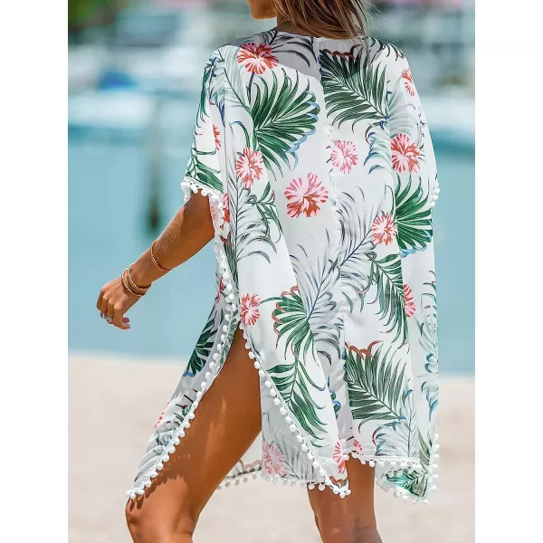 imageCUPSHE Womens Scoop Neck Tropical Floral Print Tassel Slit CoverUp Short Sleeves Mini DressWhite Floral