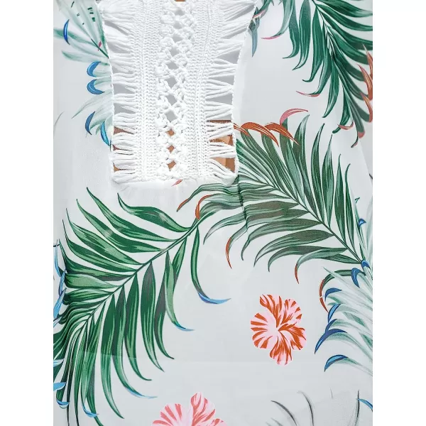 imageCUPSHE Womens Scoop Neck Tropical Floral Print Tassel Slit CoverUp Short Sleeves Mini DressWhite Floral