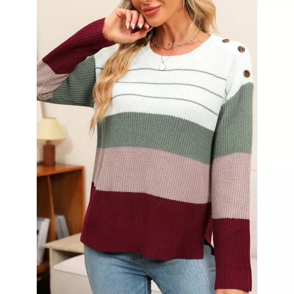 imageCUPSHE Womens Scooped Neck Stripes Long Sleeves Buttoned Knitted Casual Jumper SweaterWhite and Olive