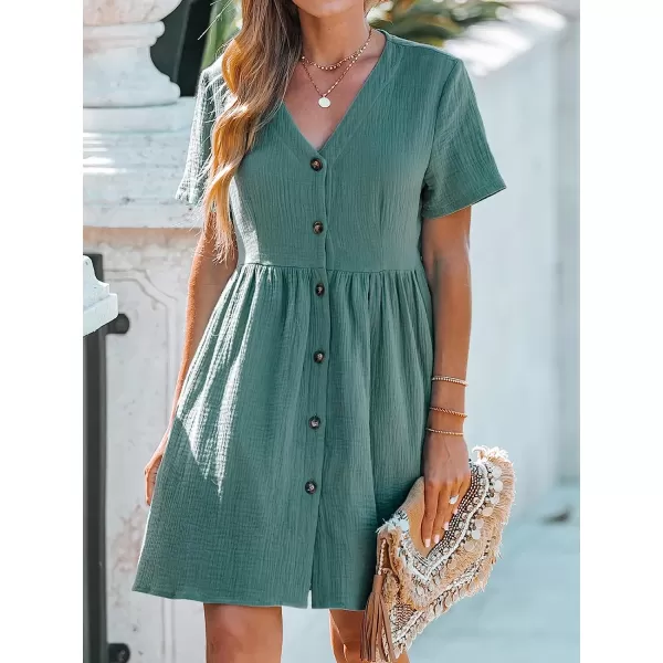 imageCUPSHE Womens Seersucker ButtonFront Mini Dress Short Sleeves Dresses V Neck Dressing Casual SummerGreen