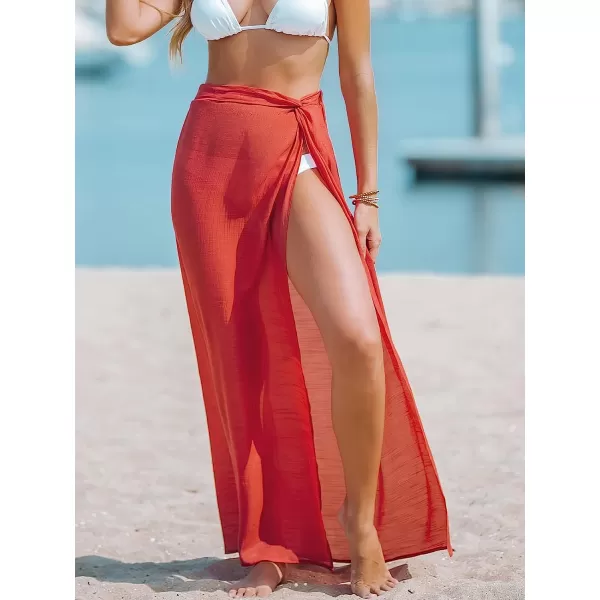 imageCUPSHE Womens SemiSheer Flowy Long Cover Up Dress Side Slit Twisted Summer Maxi DressBurnt Orange