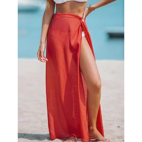 imageCUPSHE Womens SemiSheer Flowy Long Cover Up Dress Side Slit Twisted Summer Maxi DressBurnt Orange