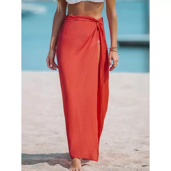 imageCUPSHE Womens SemiSheer Flowy Long Cover Up Dress Side Slit Twisted Summer Maxi DressBurnt Orange