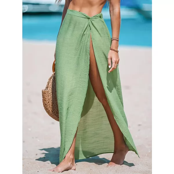imageCUPSHE Womens SemiSheer Flowy Long Cover Up Dress Side Slit Twisted Summer Maxi DressLight Green