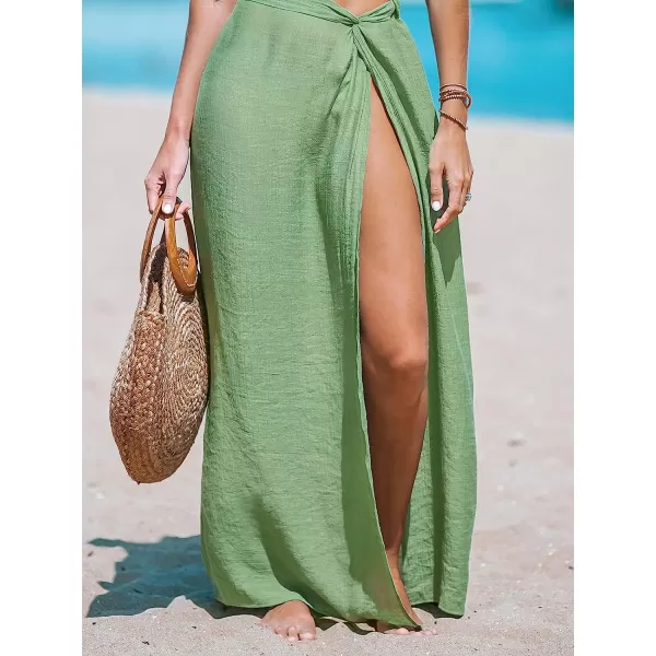 imageCUPSHE Womens SemiSheer Flowy Long Cover Up Dress Side Slit Twisted Summer Maxi DressLight Green