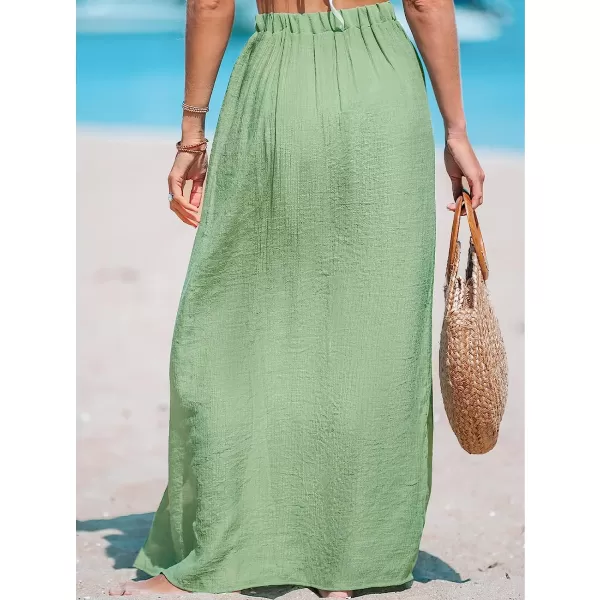 imageCUPSHE Womens SemiSheer Flowy Long Cover Up Dress Side Slit Twisted Summer Maxi DressLight Green