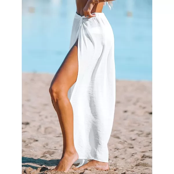 imageCUPSHE Womens SemiSheer Flowy Long Cover Up Dress Side Slit Twisted Summer Maxi DressWhite