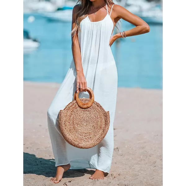 imageCUPSHE Womens SemiSheer Flowy Long Cover Up Dress Sleeveless Adjustable Cami Straps Summer Maxi DressWhite