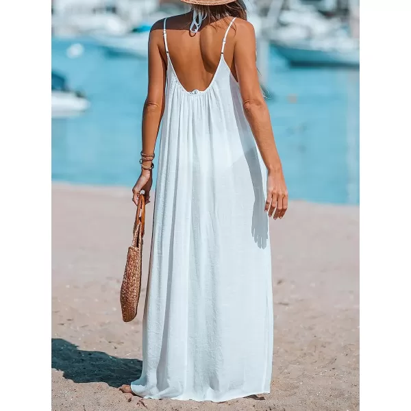 imageCUPSHE Womens SemiSheer Flowy Long Cover Up Dress Sleeveless Adjustable Cami Straps Summer Maxi DressWhite
