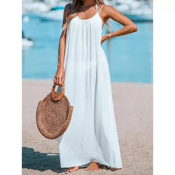 imageCUPSHE Womens SemiSheer Flowy Long Cover Up Dress Sleeveless Adjustable Cami Straps Summer Maxi DressWhite