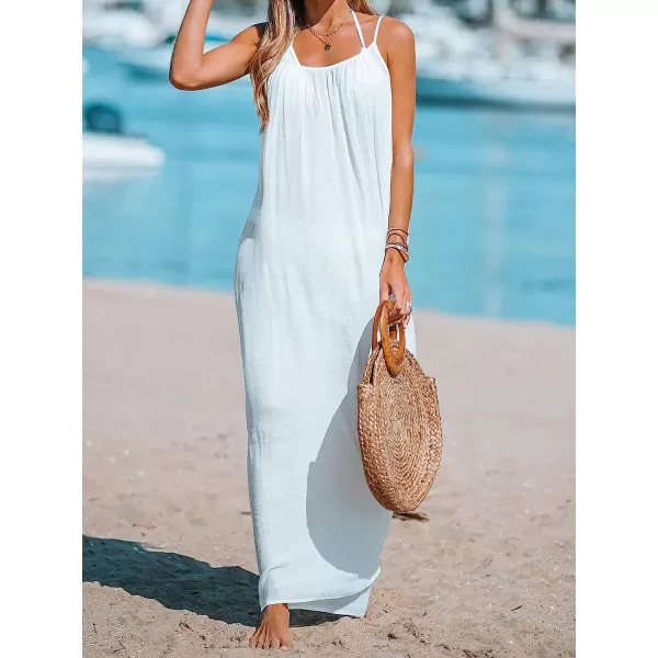 imageCUPSHE Womens SemiSheer Flowy Long Cover Up Dress Sleeveless Adjustable Cami Straps Summer Maxi DressWhite