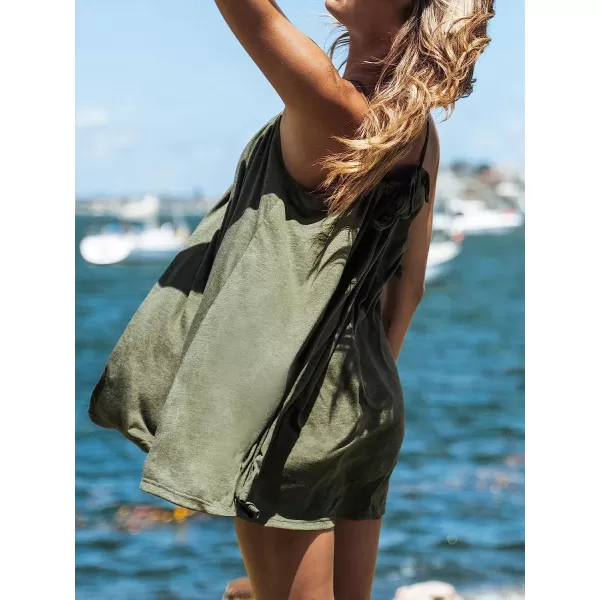 imageCUPSHE Womens Sexy Round Neck Short Length Dresses Ruched Slip Mini Dress for SummerDark Green