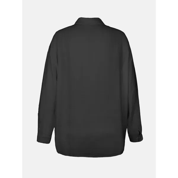 imageCUPSHE Womens Sheer Chiffon Oversized Cover Up Shirt Long Sleeve Button Down Tunic Top BeachwearBlack