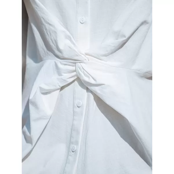 imageCUPSHE Womens Shirt Collar Twist Front Short Length Dresses Button Down Mini Dress with Short SleevesWhite