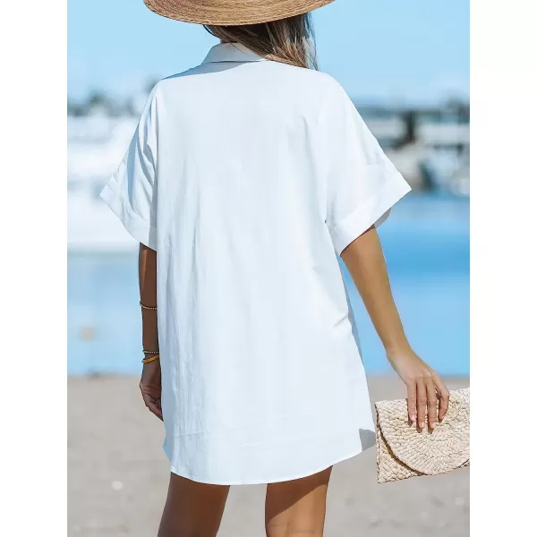 imageCUPSHE Womens Shirt Collar Twist Front Short Length Dresses Button Down Mini Dress with Short SleevesWhite
