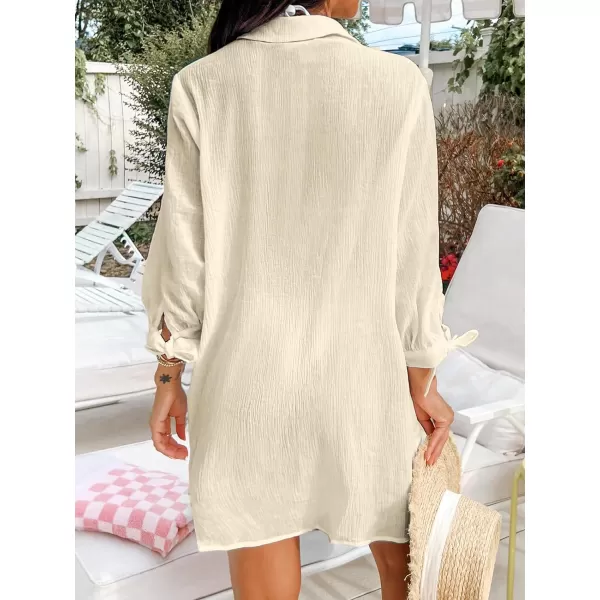 imageCUPSHE Womens Shirt Cover Up V Neck Swimsuit Button Down Casual Beach Dress 2024Apricot