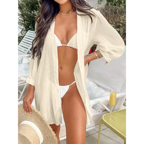 imageCUPSHE Womens Shirt Cover Up V Neck Swimsuit Button Down Casual Beach Dress 2024Apricot