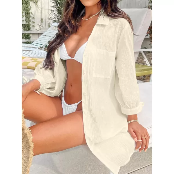 imageCUPSHE Womens Shirt Cover Up V Neck Swimsuit Button Down Casual Beach Dress 2024Apricot