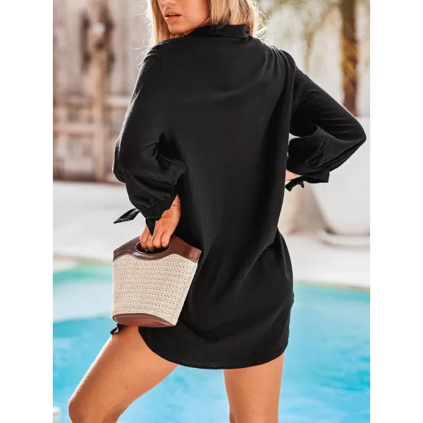 imageCUPSHE Womens Shirt Cover Up V Neck Swimsuit Button Down Casual Beach Dress 2024Black